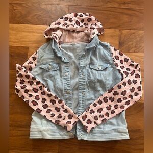 Cat & Jack Light Blue Denim Jacket with Pink Leopard Print